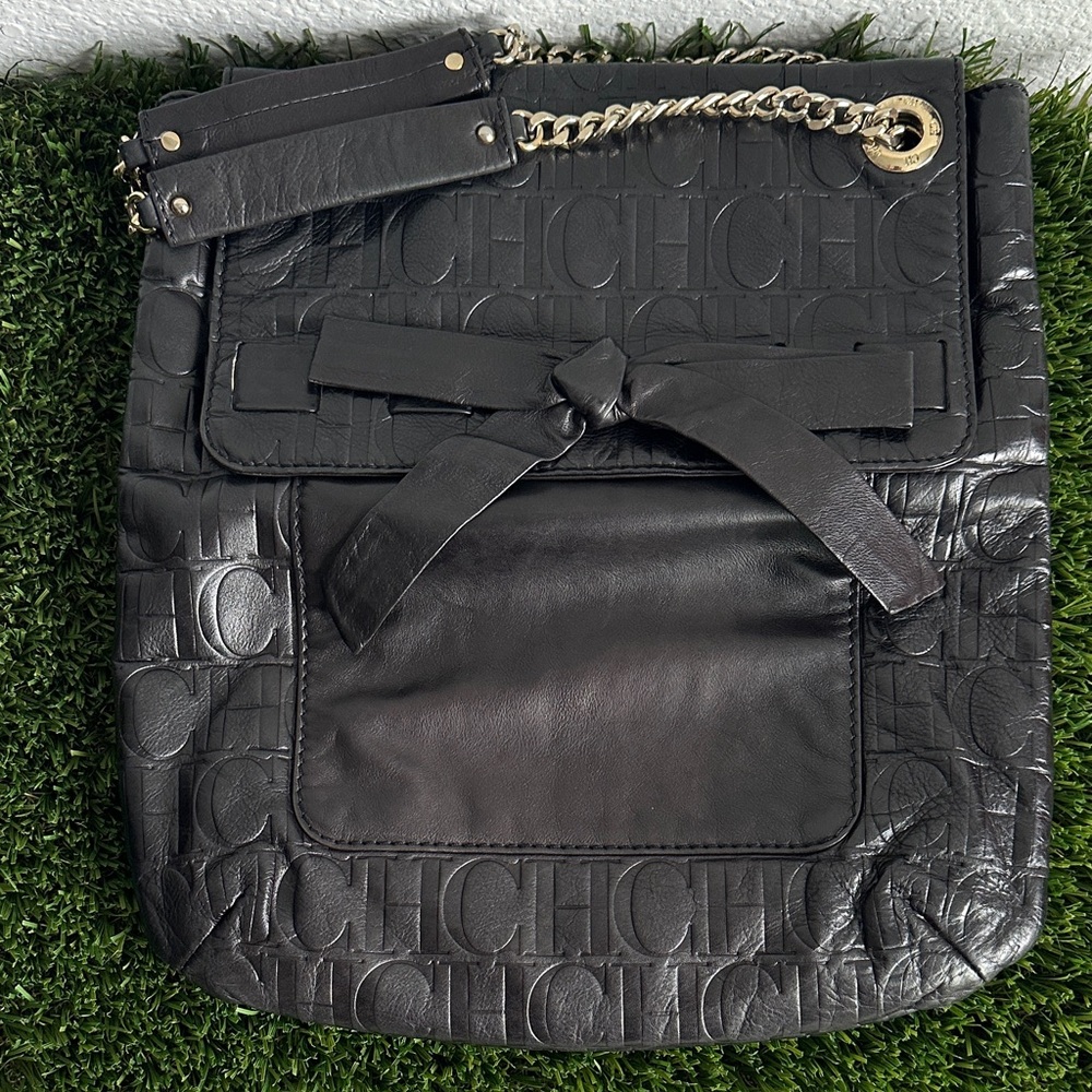 Carolina Herrera Black Embossed Shoulder Bag